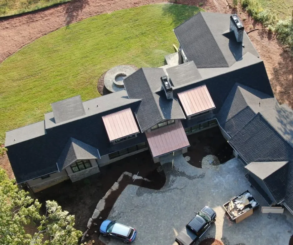 Aerial view of roof showing leak tracing path on La Mesa CA property – professional leak detection and roof repair in East County San Diego
